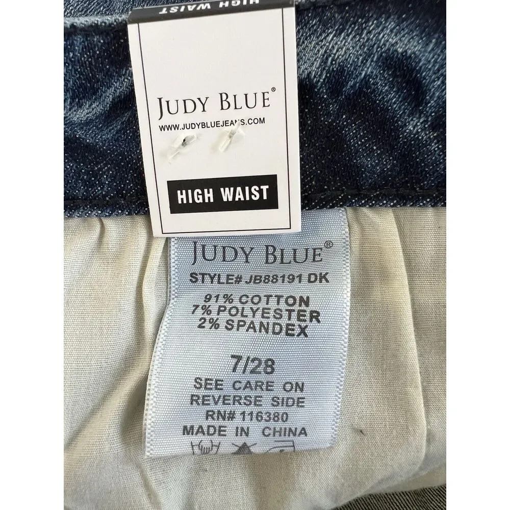 Judy Blue Jeans Womens 7‎ 28 Blue Denim High Waist Crop  Stretch without hem NWT